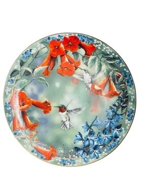 The Bradford Exchange Hummingbird Plate with Red and Blue Floral Design